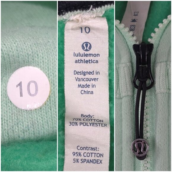 LULULEMON SCUBA HOODIE JACKET WOMEN'S SIZE 10 MINT GREEN NAVY BLUE LINED HOOD... - Picture 2 of 16